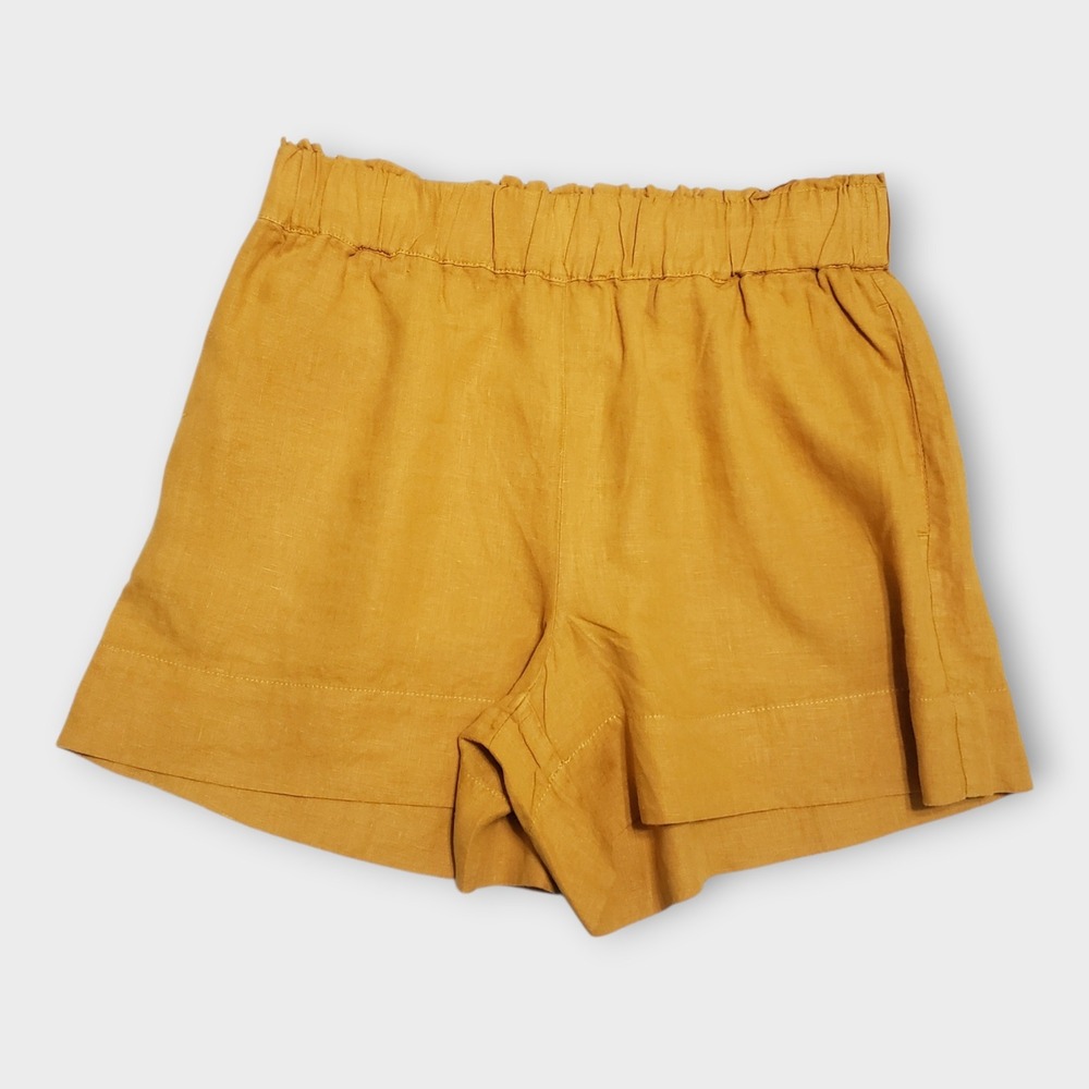 NWT Lou & Grey 100% Linen Paperbag High Rise Shorts Mustard Yellow Medium
